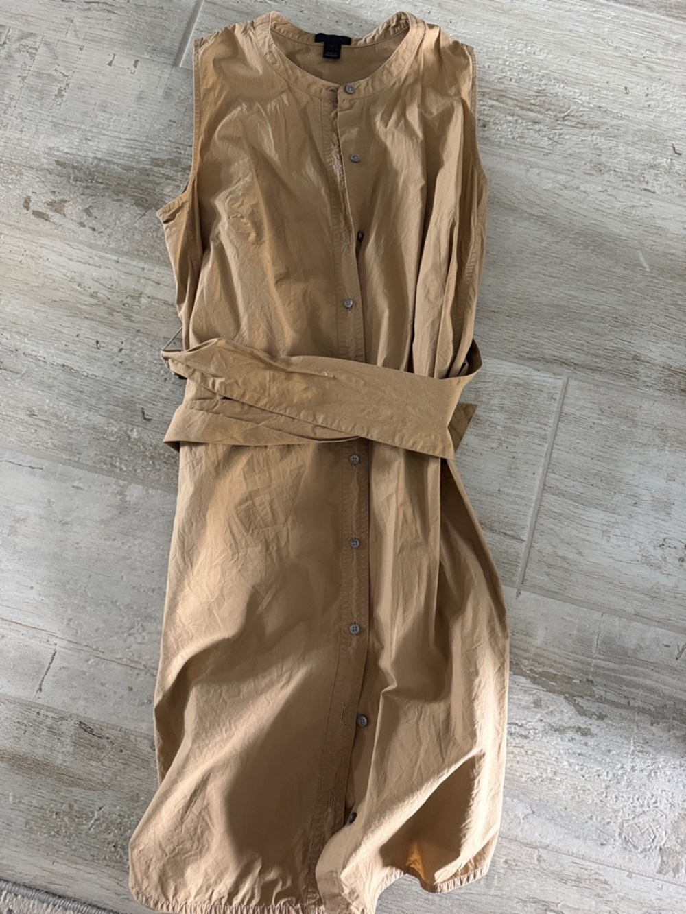 J. Crew Sleeveless Midi Shirt Dress in Camel Tan